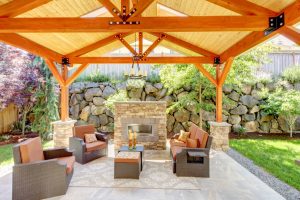 outdoor living space under a patio
