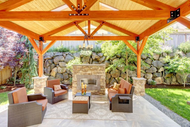 outdoor living space under a patio