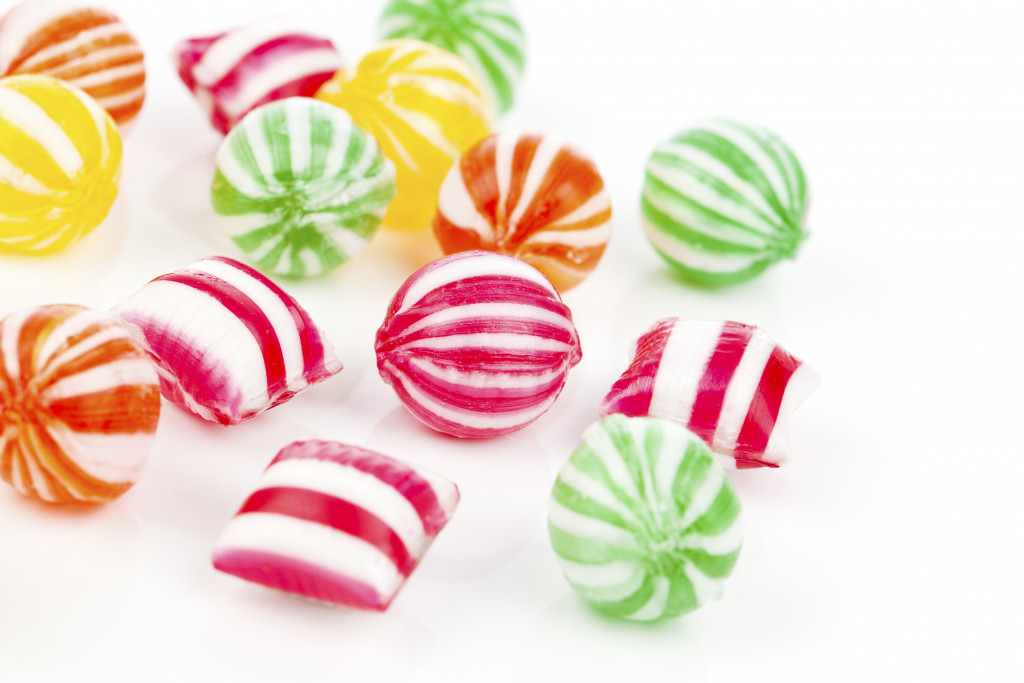 Candies on white background