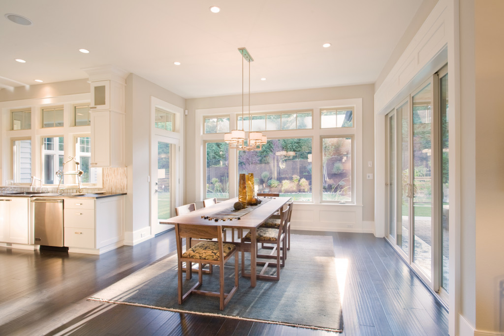 home dining room with chandelier 