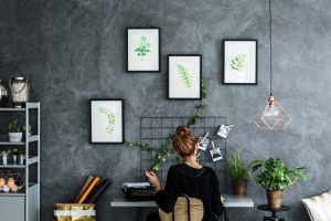 girl in home work office space